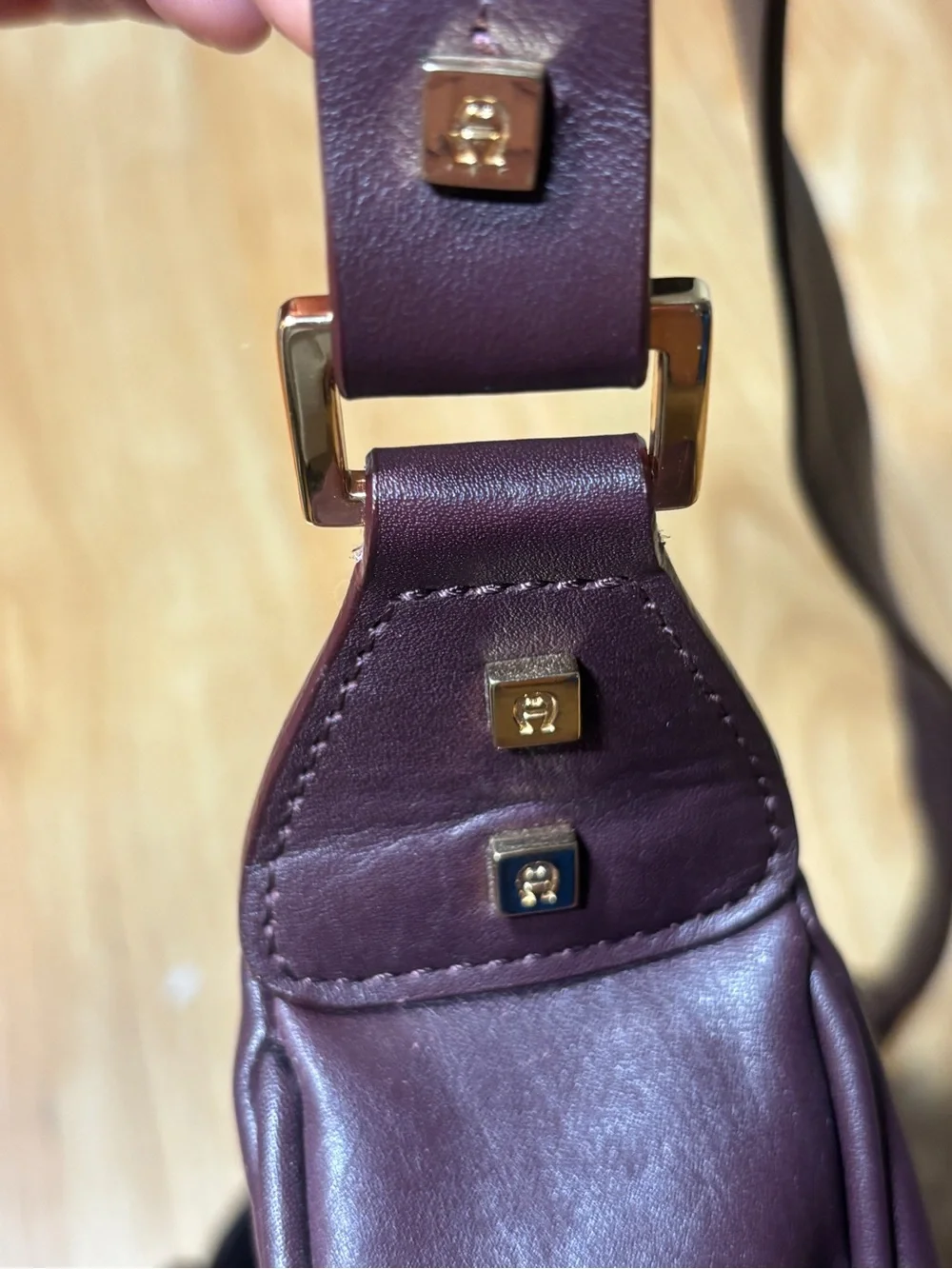 Etienne Aigner Burgundy Leather Shoulder Bag with Gold Hardware